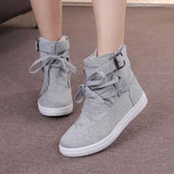 2018 HOT Autumn Women Boots Casual Canvas Shoes Woman Flats Solid Ankle Boots Black and Grey Platform Shoes Woman