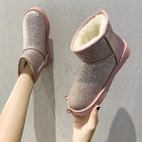 Women Glitter Boots 2023 Short Plush Woman New Warm Soft Ladies Ankle Boot Winter Fur Bling Platform Female Casual