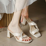Toe High Heels Women Coarse Heel 2025 Summer New Roman Lazy Shoes Wearing A Foot Pedal Outside The Cool Slippers