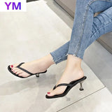 Bohemia Summer Flip-Flops Pumps Thin Heels High Sexy Black Open Toe Women Sandals Simple High-heel Lady Footwear