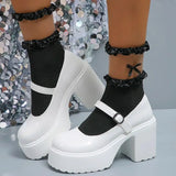 High Heels Mary Jane Shoes for Women Pu Leather Chunky Platform Pumps Woman Gothic Buckle Strap Lolita Shoes Size