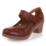 2021 Cut Out Women Pumps Breathable Women Shoes Hook&Loop Thick High Heels Soft Mary Janes Dancing Shoes