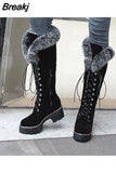 dropship 2023 large size 43 winter warm fur Shoes woman outdoor snow boots Women shoelaces knee high Boots female