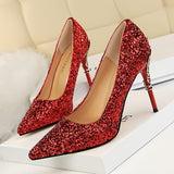 Breakj Fashion Sexy Nightclub Women's Shoes Metal Heel High Heel Shallow Pointed Sequined Single