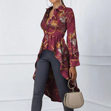 Oversize ZANZEA Fashion Women Asymmetrical Shirts 2022 Spring Autumn Printed Puff Sleeve Tops Casual Office Lady High Low