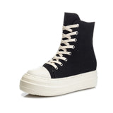 Seak Women Canvas Shoes Luxury Trainers Platform Boots Lace Up Sneakers Casual Height Increasing Zip High-TOP Black
