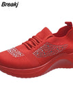 Women Shoes 2023 Plus Size Platform Socks Sneakers Breathable Sports Shoes Women Mesh Rhinestone Non Slip Casual Running