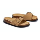 2023 New Summer Beach Holiday Women Cork Slipper Casual Buckle Non-slip Outside Nubuck Leather Slip on Slides