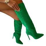 New Fashion Socks Shoes Comfortable Pointed Toe Stretch Knee High Heels Party Sexy High Heels Women's Shoes Large Size
