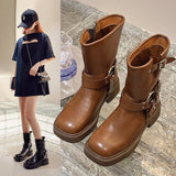 Ankle Boots Soft Leather Women Boots Thick Highs Ladies Shoes Autumn Winter Zipper Woman Boots Black