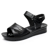 2019 Women Mother Old Female Sandals Shoes Cow Genuine Leather Casual PU Hook Loop Summer Beach Cool Size 35-41