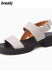 Size 34-40 Women Sandals Real Leather Retro Low Heel Summer Shoes For Women 2023 Fashion Platform Sandals Casual