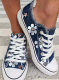 Woman Canvas Shoes Elegance Floral Print Women Vulcanize Shoes Fashion Lace Up Flat Sneakers zapatos de mujer