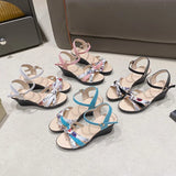 Breakj Summer New Large-Size Slope Sandals Women Perennial Bow Flowers Toe Buckle Women's