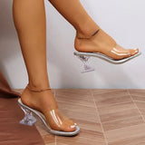 Strange Transparent Heels Slippers Women Summer Plus Size Clear Pvc Sandals Woman Slip On High Heeled Party Shoes