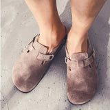 2023 New Beach Cork Slippers Casual Men Buckle Nubuck Leather Closed Toe Women Outside Slide Slip on
