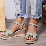 Summer Platform Wedge Sandals Quality Leather Upper Bow-tied Open Toe Ankle Buckle Strap Fashion Modern Shoes Ladies Female