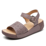 Breakj Summer New Cowhising Comfortable Mother Shoes Thick-Soled Rocking Sandals Women Buckle Outside Wearing Women