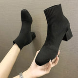 Stretch Fabric Booties Woman 2023 High Heels Luxury Designer Round Toe Ladies Stiletto Fashion Ankle boots Rubber
