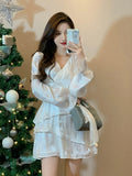 Long Sleeve Y2k Mini Dress Woman Design Korean Style Short Party Dress Casual 2023 Spring Office Lady French Elegant