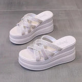A Wedge Slippers Women Summer Glitter Slides Platform High-Heeled Shoes Lady Pantofle Soft Jelly 2024 Crystal Rubber