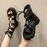 Sandals Woman Leather Low-heeled PU Rome Slides Fabric Hoof Heels Rubber Low Sandals Woman Leather Low-heeled Slides