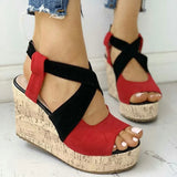 Women Sandals Summer Casual Platform Shoes Color Blocking High Wedges Heels Elegant Laides Casual Buckle Strap Chaussure