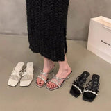 Breakj Summer New Fashion Rhinestone Bow One Word High Heel Cool Drag Slippers Women's