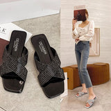 Breakj Belt Water Diamond Flat Slippers Female Foot Pedal Fashion Beach Sandals Women's Shoes