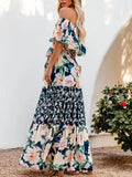 2022 New Printed Casual Loose Beach Women Dress Summer Office Ladies Chic Dress Sexy Off Shoulder Ruffle Slim Waist Long
