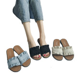 Breakj Spring And Summer New Cool Slippers Women's Version Of The Fashion Wood Ear Lace Slippers Flat With A Word
