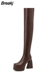 Over The Knee High Boots 2023 Brand Design Zipper White Black Fashion Motorcycle Boots Sexy Party Walking Comfy