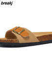 2023 New Summer Beach Holiday Women Cork Slipper Casual Buckle Non-slip Outside Nubuck Leather Slip on Slides