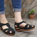 Breakj Summer New Women's Shoes Large-Size Hollow Women's Shoes Car Sewing Slope And Round Head Hollow Laser Sandals