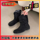 Breakj Autumn And Winter New Retro Pile Boots Brown Lazy Sleeve Boots Women Fashion Sleeve