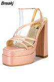 High Heeled Women's Sandals 2023 Summer Buckle Strap Platform Pumps Simply Element Comfortable Walking Plus Size