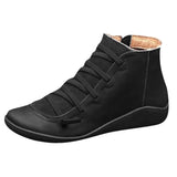 New Women's Casual Flat Leather Retro Lace-up Boots Side Zipper Round Toe Shoe Leather Ankle Boots Zapatos Mujer Wram