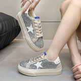 Women's Shoes 2024 New Small White Shoes, High-end Sequin Casual Sports Shoes Platform