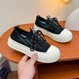 Breakj Summer New Korean Ins Breathable Small White Shoes Female Hollow Casual Board Shoes Thick Sole Versatile Women's Pine Cake Shoes