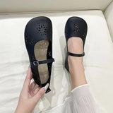 Breakj And South Korea Hollow Flat Bottom One-Word Buckle Shallow Single-Shoe Women Soft Bottom Carvings Breathable Lazy People Happy