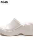 Platform Sandals For Women Wedge Slingback Fashion Metallic Glitter Open Toe Slipper Shoes Summer Casual Slip On