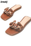 Size 35-41 2023 Za Womens Slippers Leather Flats Sandals Woman Casual Flat Shoes Lady Comfort Home Slides