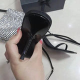 New Style Square Toe Ladies Sandals Crystal Letters Decorated Ladies High Heels Sexy High Heels Wedding Dress High