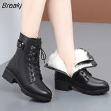 2022 Winter Genuine Leather Boots Warm Plush Wool Boots Fashion Comfort Non-slip Women Boots Snow Shoes Large