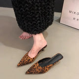 Breakj Low-Heeled Leopard-Print Half-Slippers Outside The Home Wear 2025 New Women's Shoes Temperament Pointed Fashion