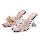 Breakj Transparent Word With Sexy Dew Fine And Cool Slippers New Water Drill Outside To Wear Banquet Glass