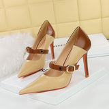 Breakj Retro High Heels Women's Shoes Ultra High Heel Light Tip Color One Word Belt Women's Single