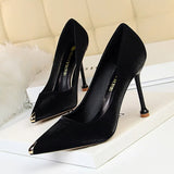 Breakj Fashion Banquet Women's Shoes With High Heel Satin Shallow Metal Pointed Sexy Show Thin Single