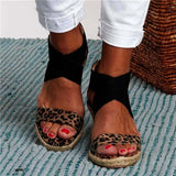 Sandals Women Wedges Elastic Band Peep Toe Woman Shoes Cross Light Platform Hemp Bottom Ladies Female Sandals