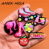 Cute Pink Roller Skates Motorcycle Shoes Decoration Accessories Jibz for Croc Charms for Shoes Bracelets Kids Gifts